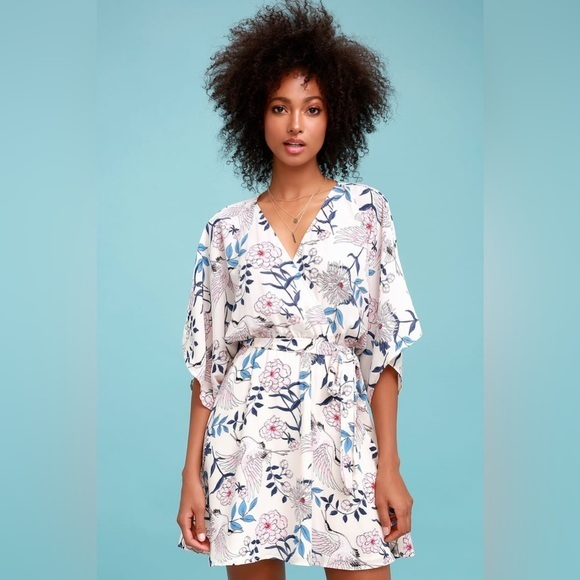 Lulu’s Flower and Glory Cream Floral‎ Print Mini Dress, Size Large - Picture 1 of 7
